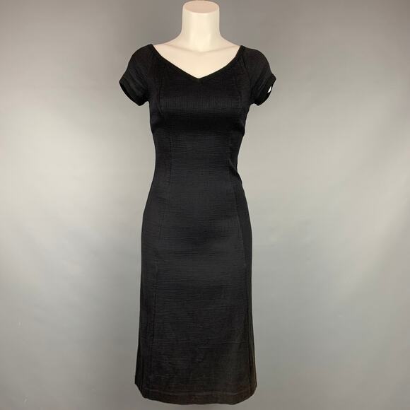 NARCISO RODRIGUEZ Size 2 Black Ribbed Cotton / Polyamide V-neck Dress - Picture 1 of 4